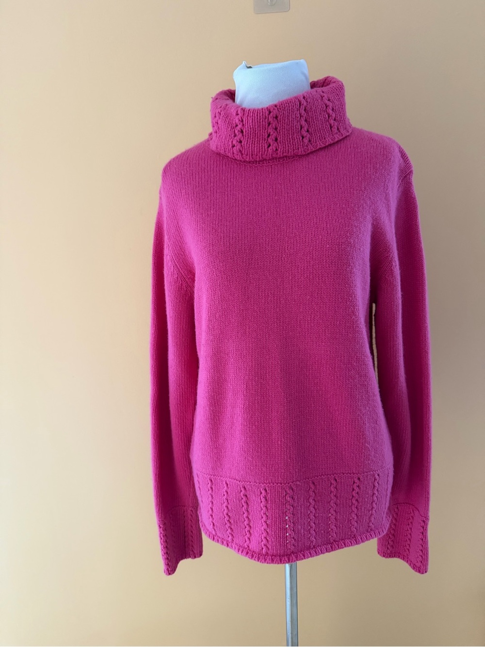 Vintage Talbots Pink Italian Yarn Cable Knit Turtleneck Sweater Wool Blend L